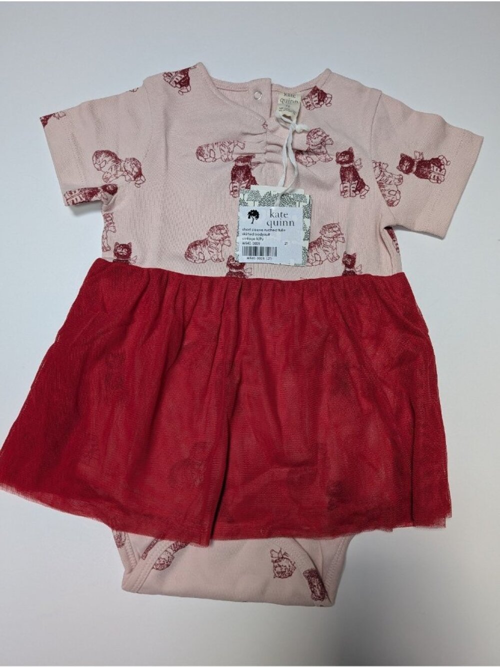 Kate Quinn Vintage Kitty Ruched Tulle Skirted Bodysuit 2T Organic Cotton